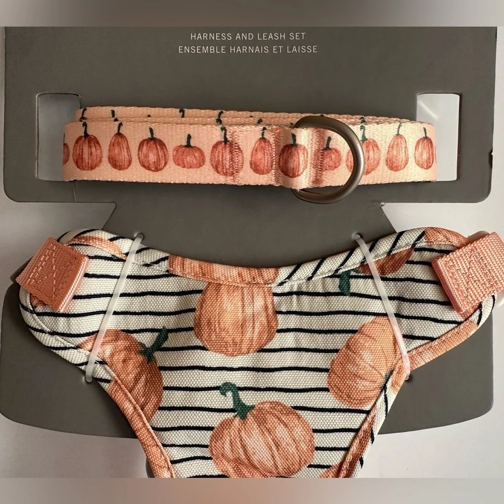 Dog London Harness and Leash Set with Pumpkins Fall Harvest Sydney & Co. Sz‎ L